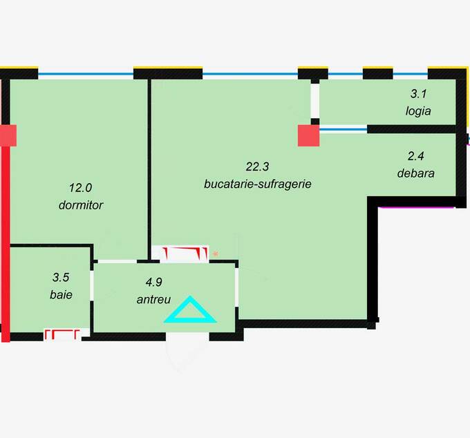 Schița 2 camere apartamentului, 48.2 m2 în Estate Art Residence, Chişinău