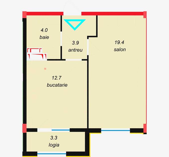 Планировка 1-комнатные квартиры, 43.3 m2 в Estate Art Residence, в г. Кишинёва