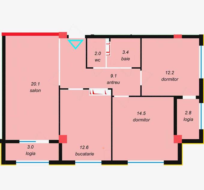 Планировка 2-комнатные квартиры, 79.7 m2 в Estate Art Residence, в г. Кишинёва