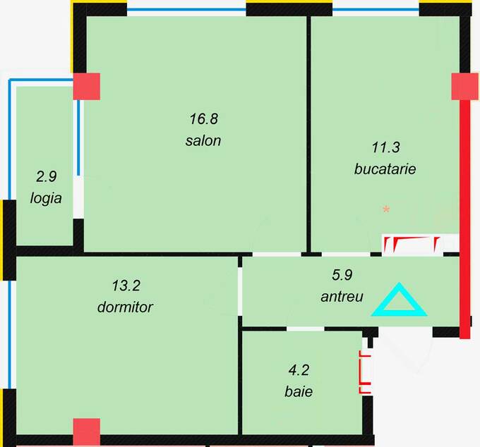 Schița 2 camere apartamentului, 54.3 m2 în Estate Art Residence, Chişinău