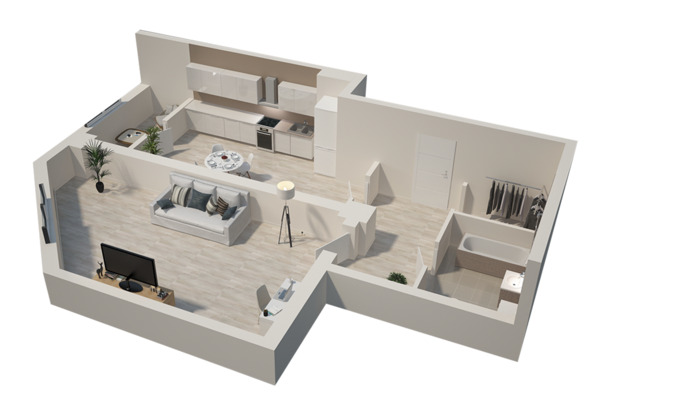 Планировка 1-комнатные квартиры, 48.4 m2 в ЖК Basarab Residence, в г. Кишинёва
