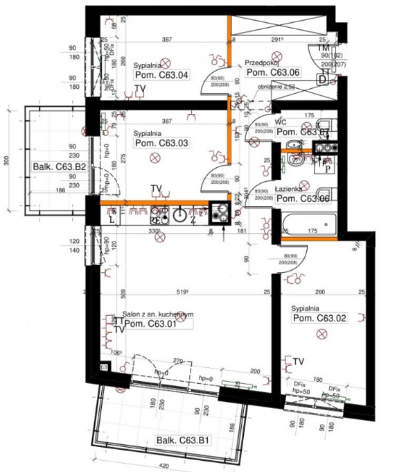 Rzut 4-pokojowe mieszkania, 77.58 m2 w Osiedle Oskar, w mieście Łodzi