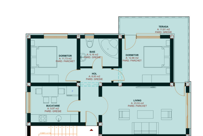 Schița 3 camere apartamentului, 83.07 m2 în La Stejari Residence, Suceava