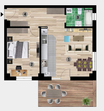 Schița 2 camere apartamentului, 60.15 m2 în IBO Residence, Mamaia