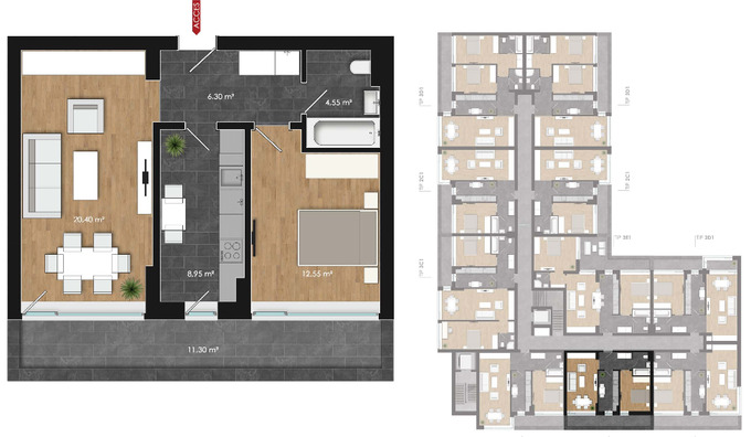 Schița 2 camere apartamentului, 64.05 m2 în Spazio Residence, București
