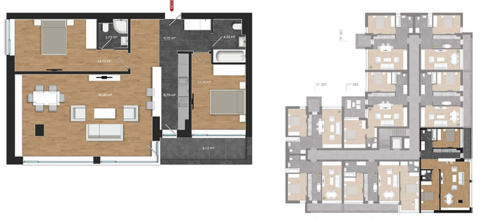 Schița 3 camere apartamentului, 95.2 m2 în Spazio Residence, București