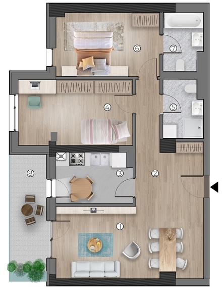 Schița 3 camere apartamentului, 102.03 m2 în Nordmark Residence, Pitești