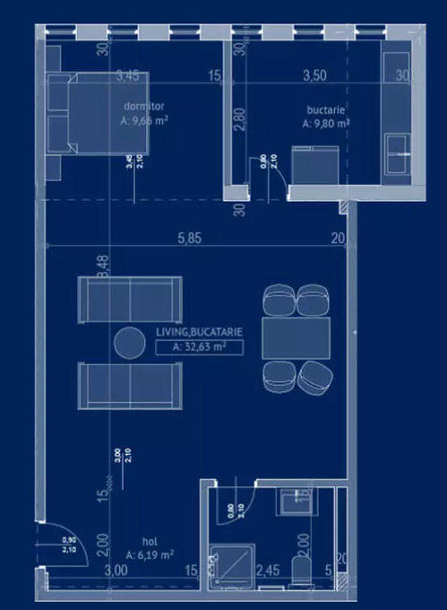 Schița 2 camere apartamentului, 63.17 m2 în Blue Residence Sebeș, Sebeș