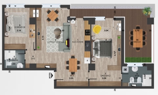 Schița 3 camere apartamentului, 123 m2 în Arena Residence - Gemenii, Bacău