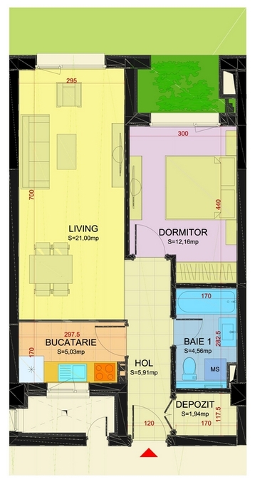 Schița 2 camere apartamentului, 62.55 m2 în Via Pipera, București