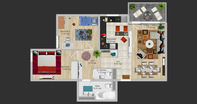 Schița 3 camere apartamentului, 82.03 m2 în Green Hills, Bacău