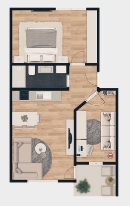 Schița 3 camere apartamentului, 57.48 m2 în Monarch Village, Timișoara