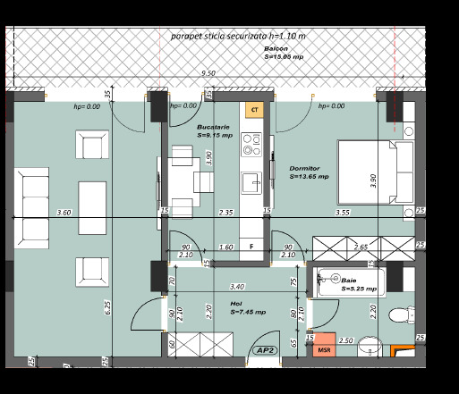 Schița 2 camere apartamentului, 84.25 m2 în LeYa Residence, Constanța