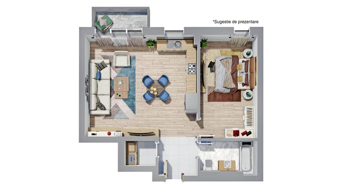 Schița 2 camere apartamentului, 55.36 m2 în Maurer Residence, Târgu Mureș