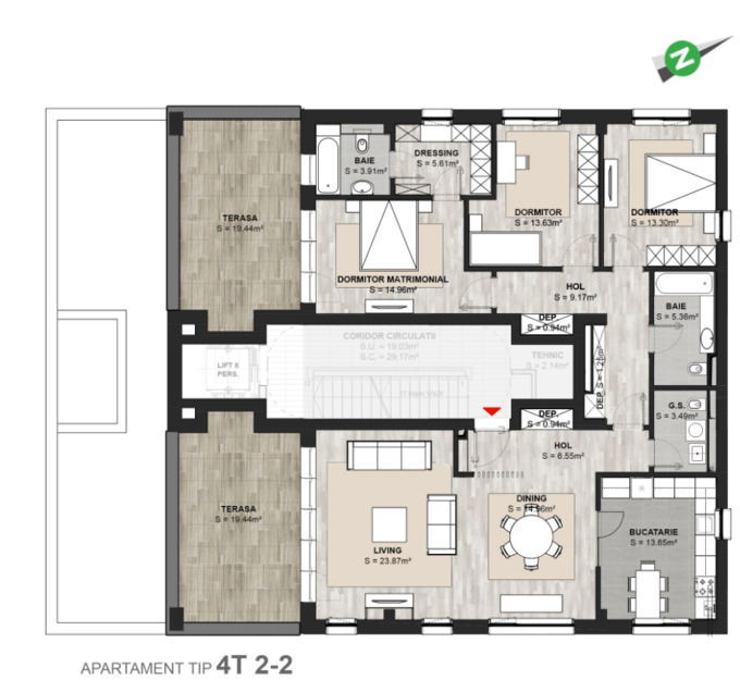 Schița 4 camere apartamentului, 170.47 m2 în Noua Residence 2, Brașov