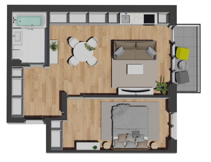 Schița 1 camere apartamentului, 52.8 m2 în Tribeka Vivo, Cluj-Napoca