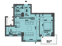 Schița 2 camere apartamentului, 71.7 m2 în Mamaia Summerland, Constanța