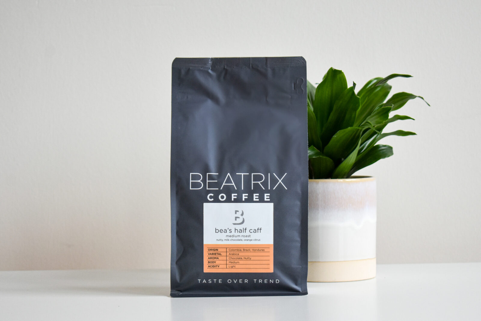 Photo of Bea's half calf Blend coffee bag