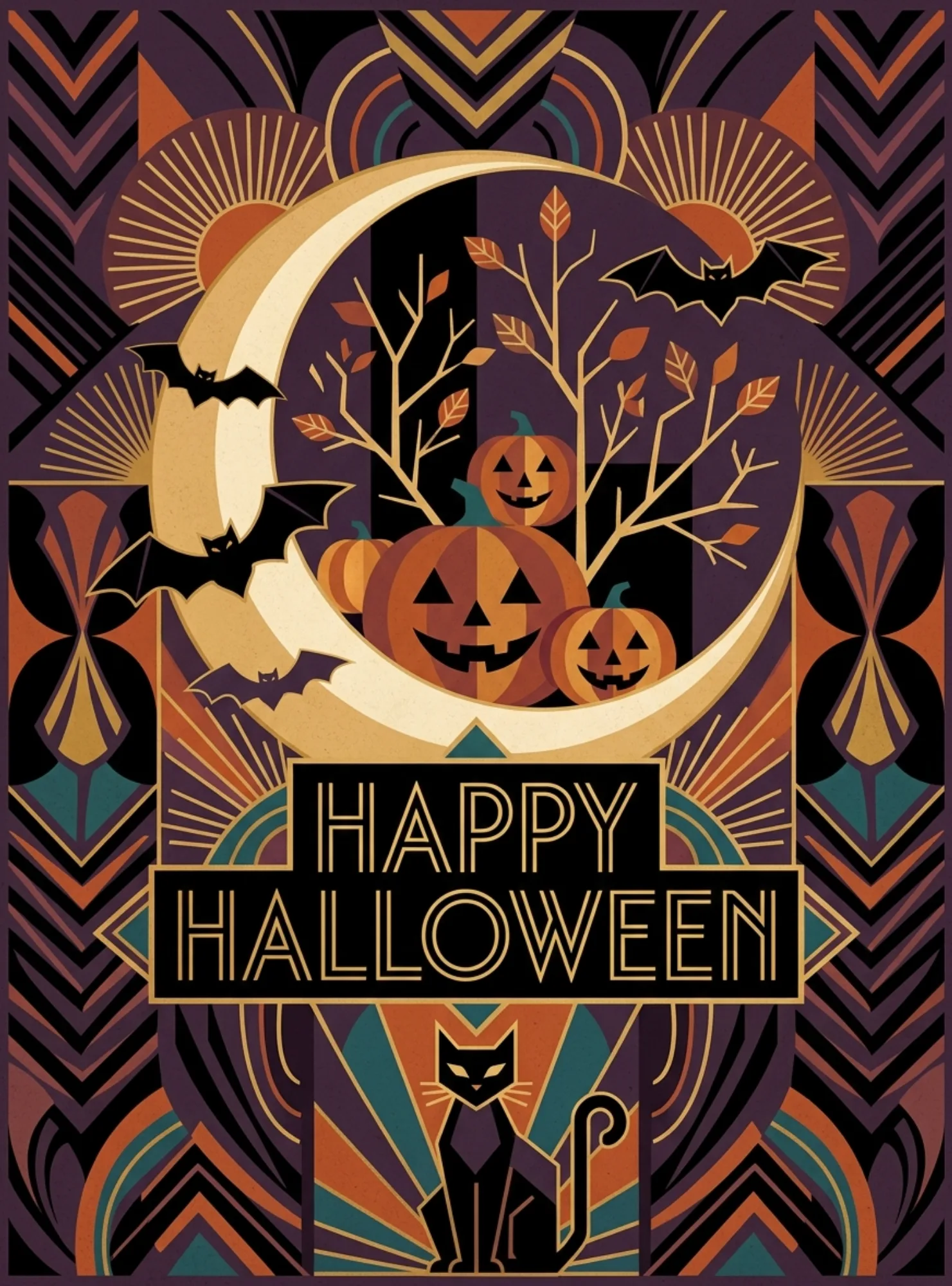Happy Halloween Geometric Art Deco Card
