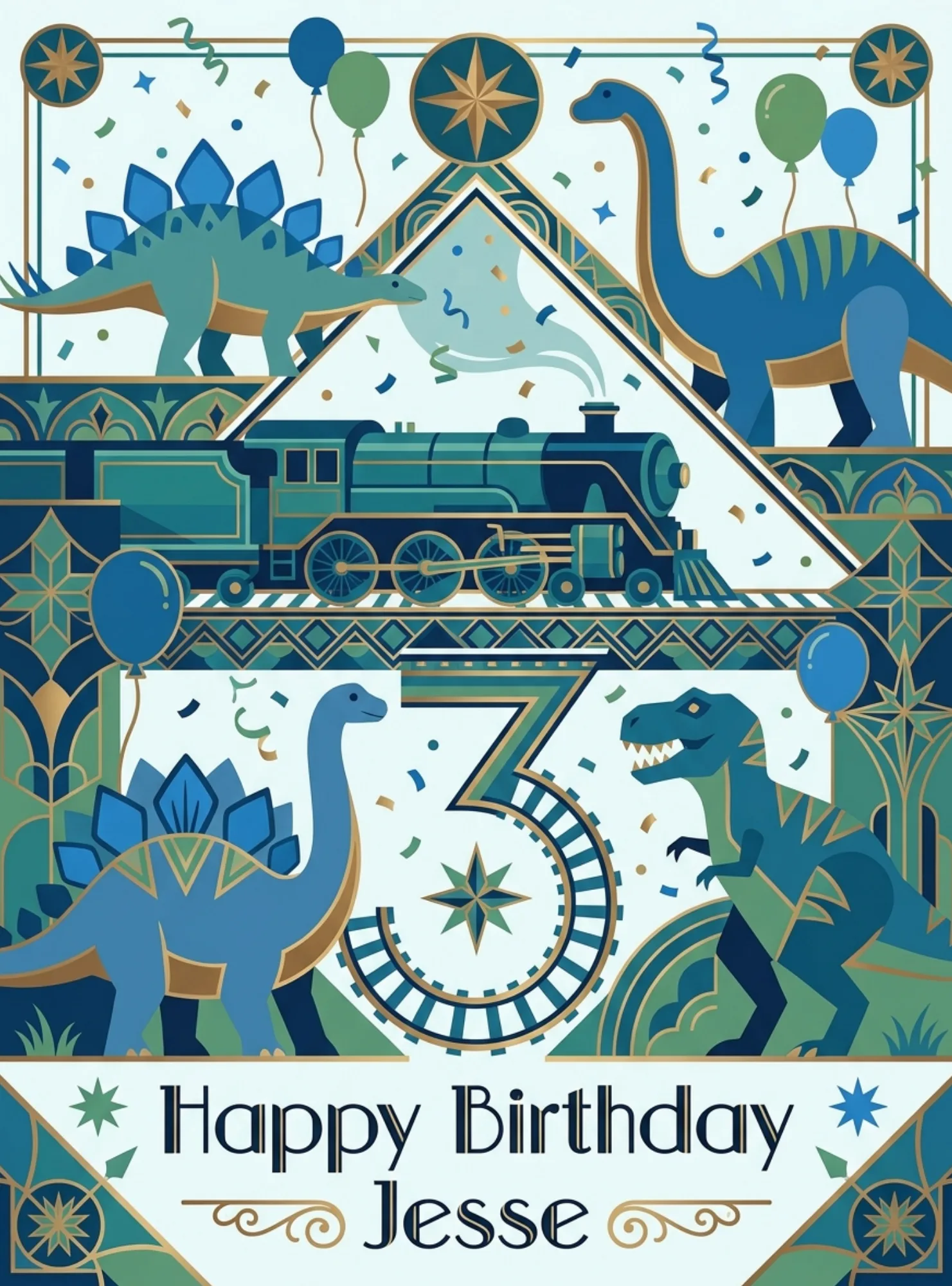 Art Deco Dinosaur Children's Birthday Card