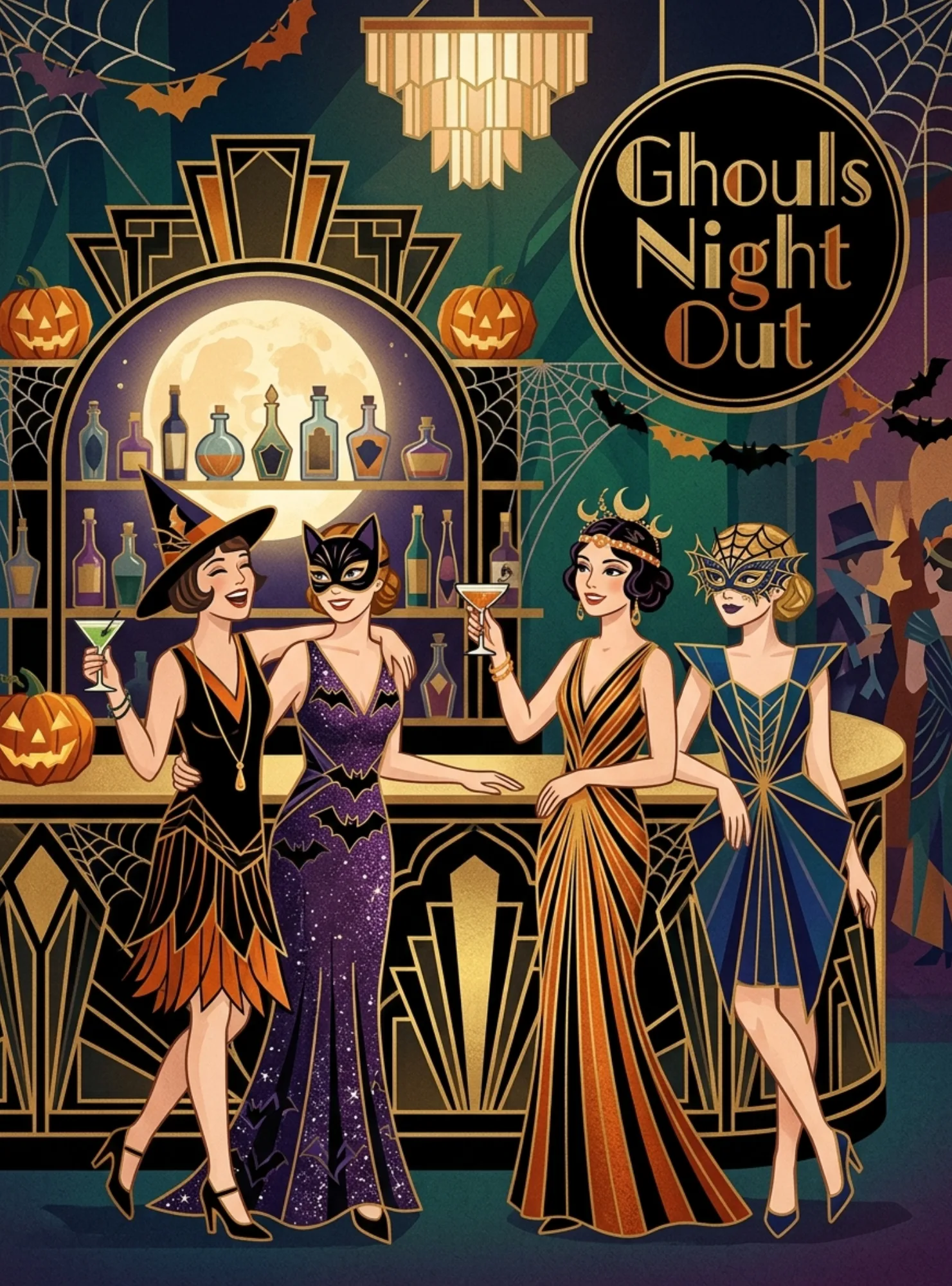 Ghouls Night Out Art Deco Halloween Card