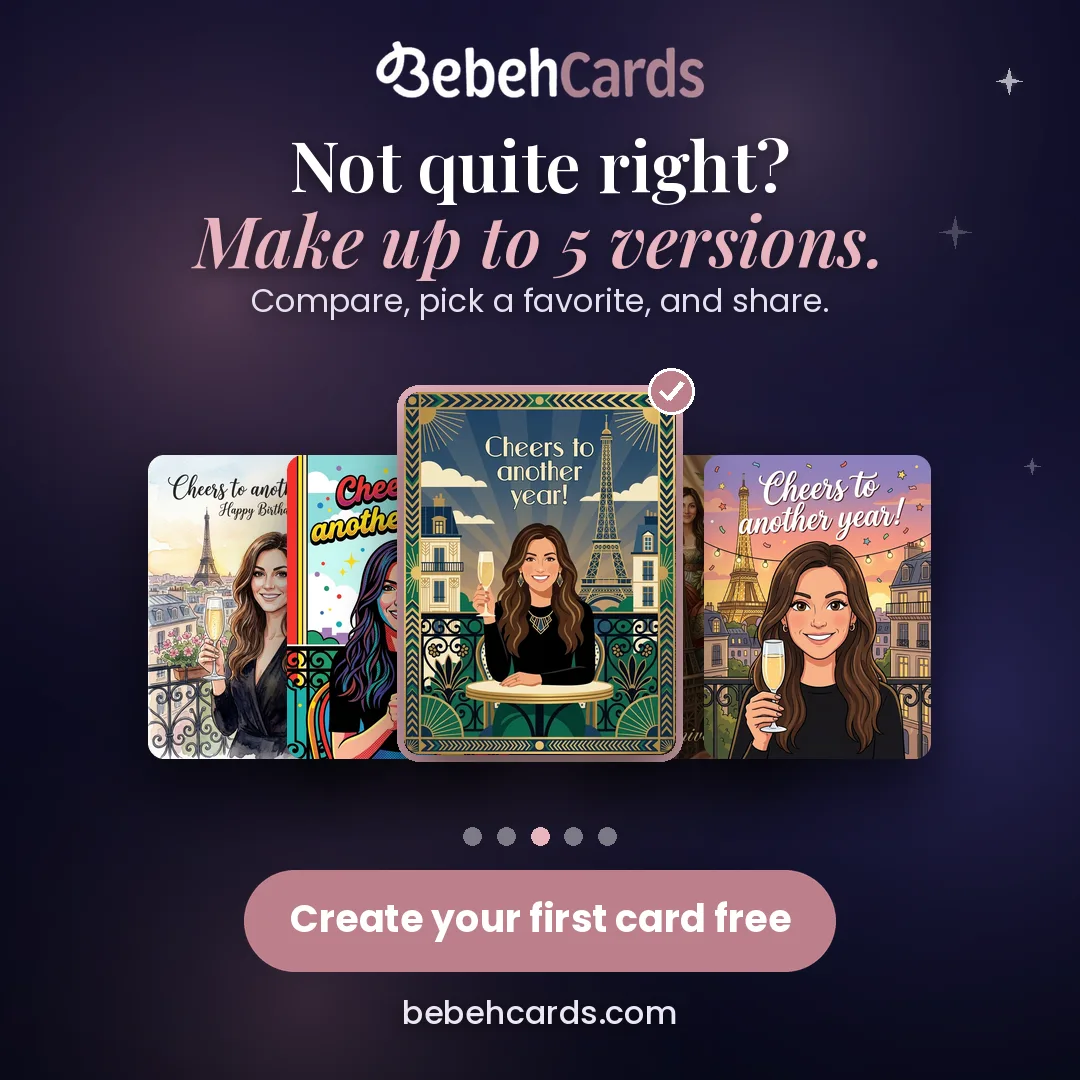 5 versions of a custom Bebeh birthday card