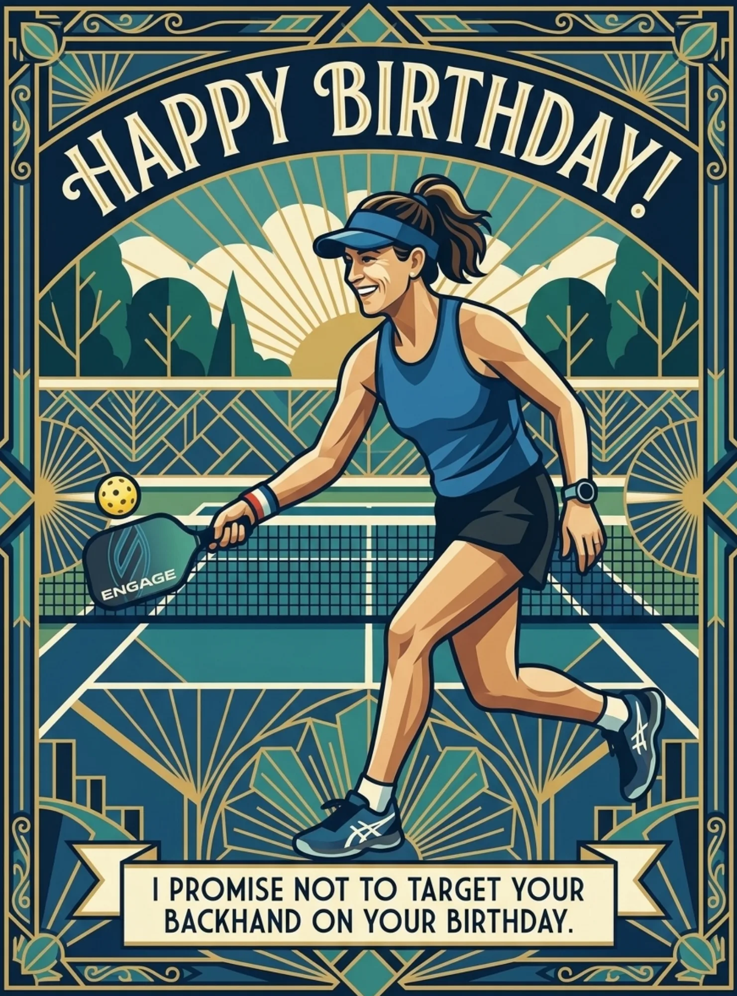 Art Deco Pickleball Birthday Cards - I promise not to target your backhand on your birthday. 