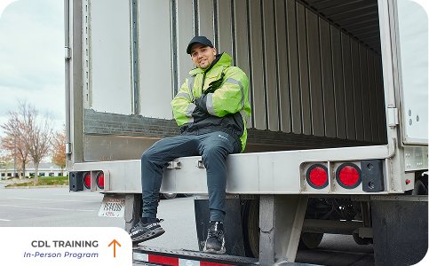 Photo Container cdl training student sitting in the back of a semi truck