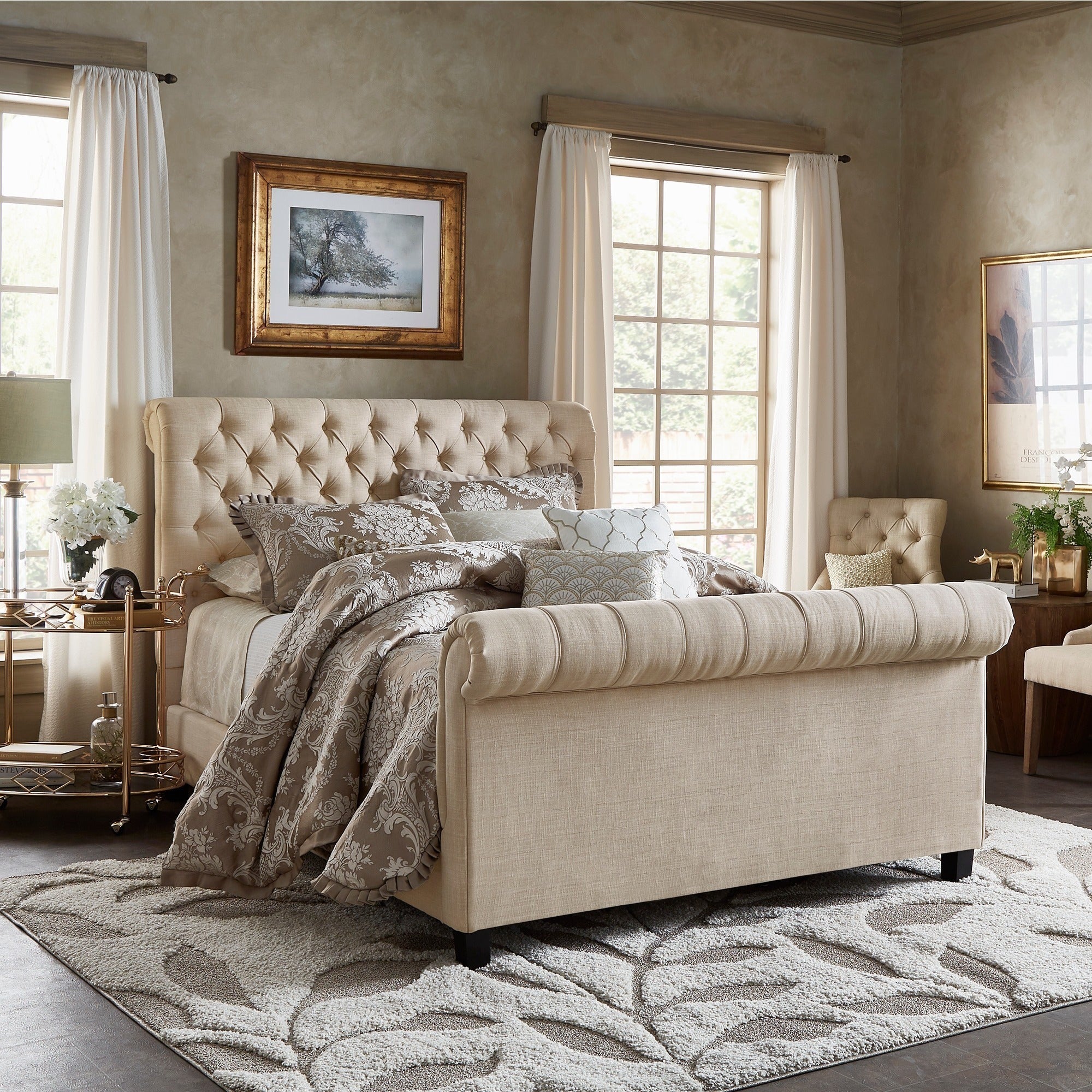 Reece Chesterfield Upholstered Sleigh, Fabric Sleigh Bed Frame King