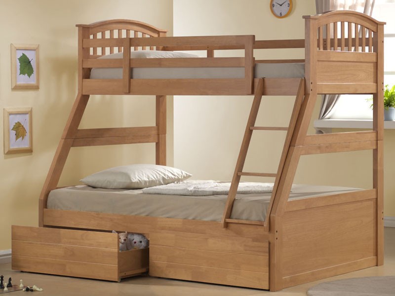 Sweet Dreams Epsom Oak Triple Sleeper, Maple Wood Bunk Bedside Table