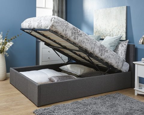 Grey Fabric Ottoman Bed Frame - Bedworld