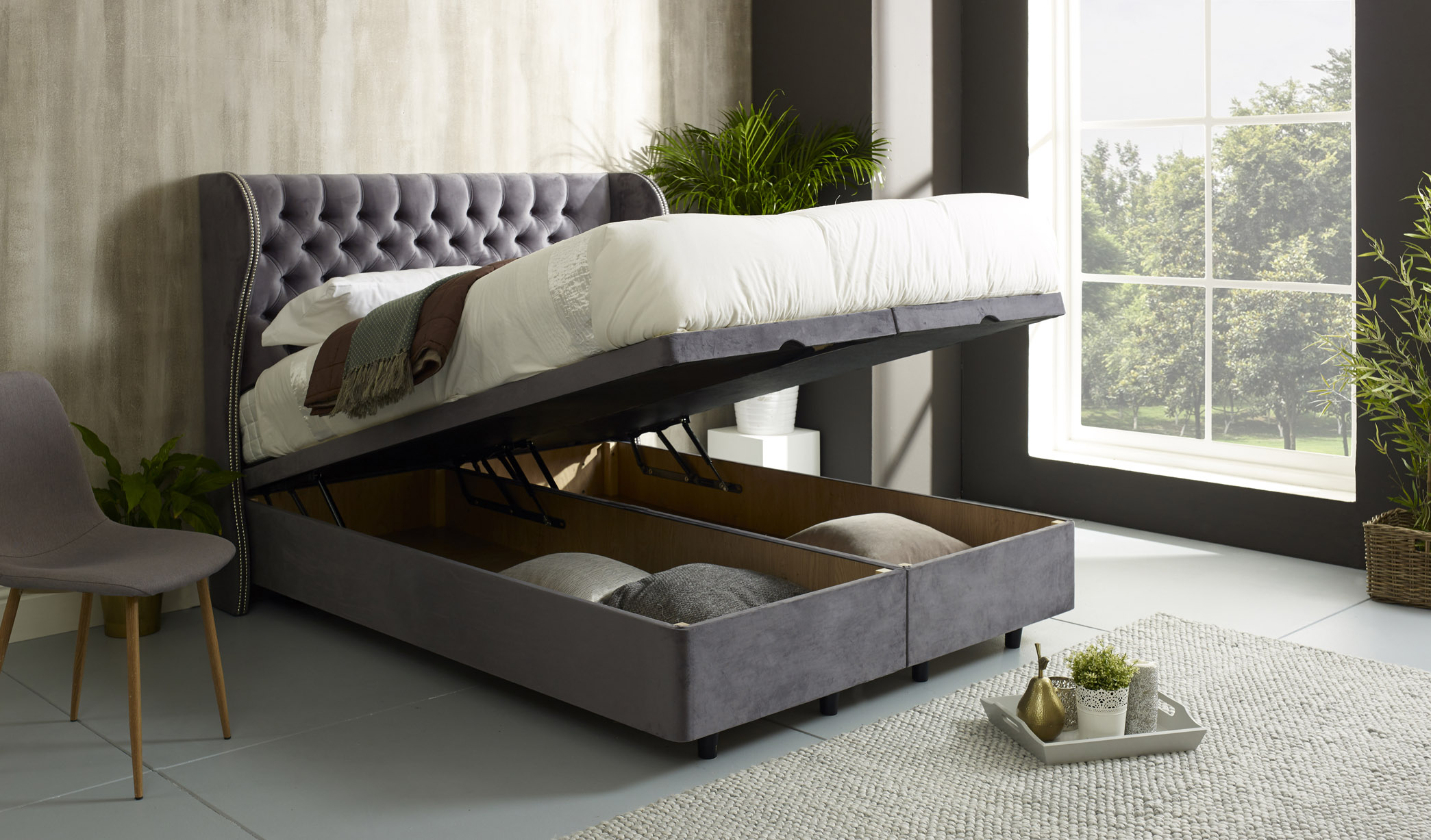 Giovana Wing Floating Ottoman Bed Frame With Studs Bedworld ireland