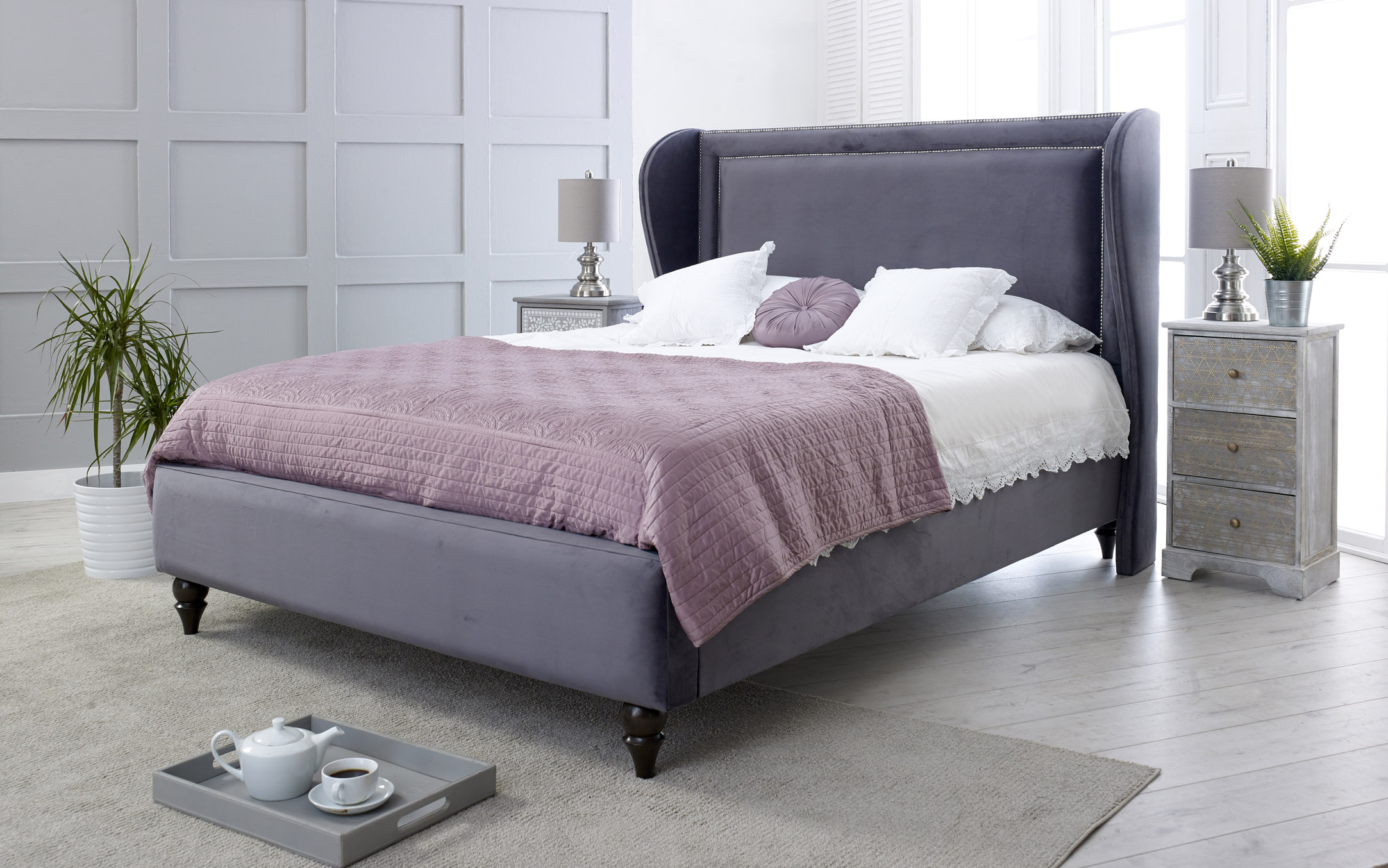Stefano Fabric Upholstered Wing Bed Frame AAA Beds