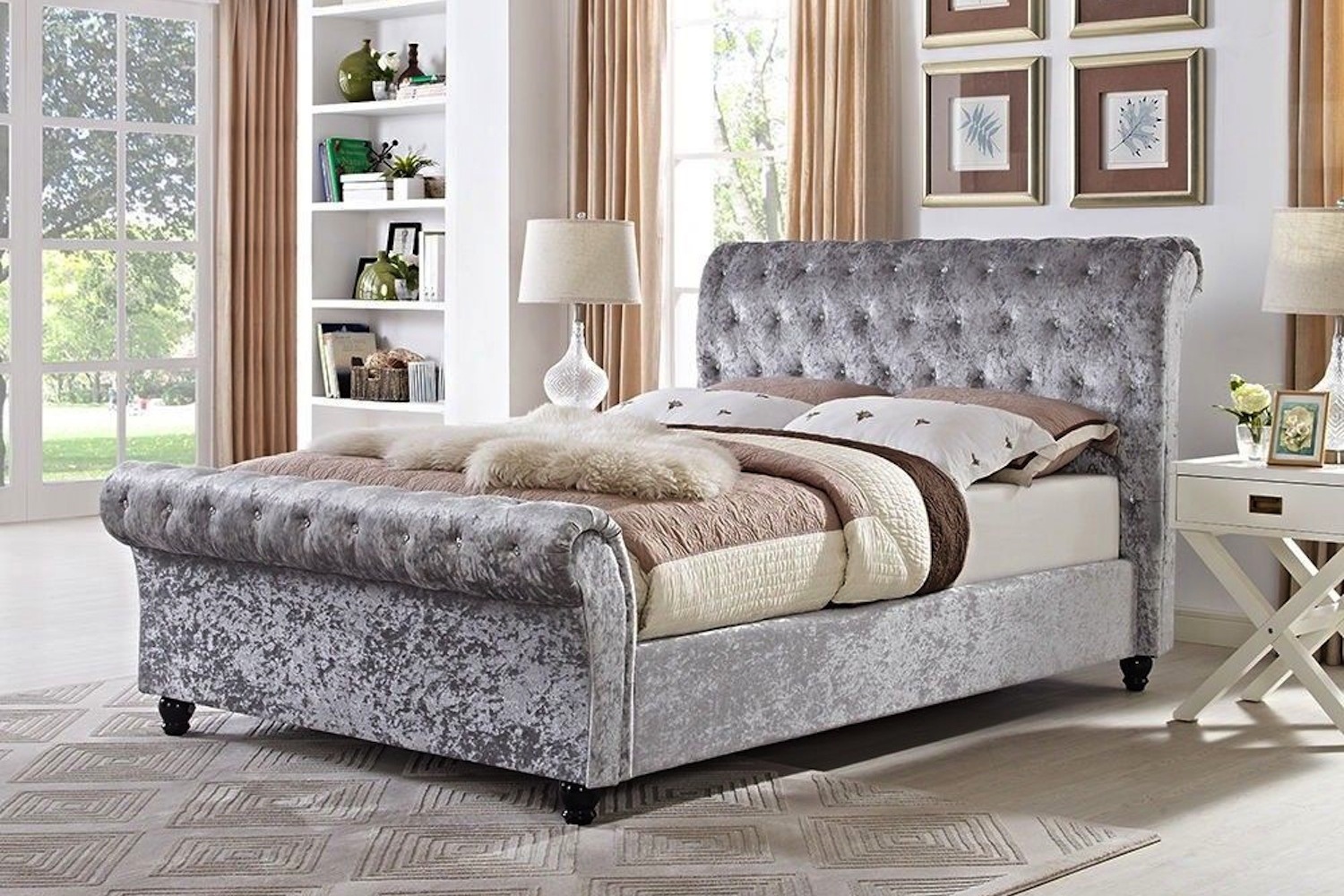 Belford Chesterfield Upholstered Sleigh, Fabric Sleigh Bed Frame