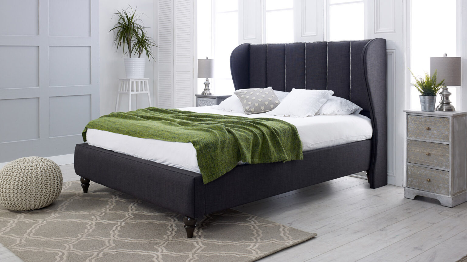 Leone Fabric Upholstered Wing Bed Frame AAA Beds
