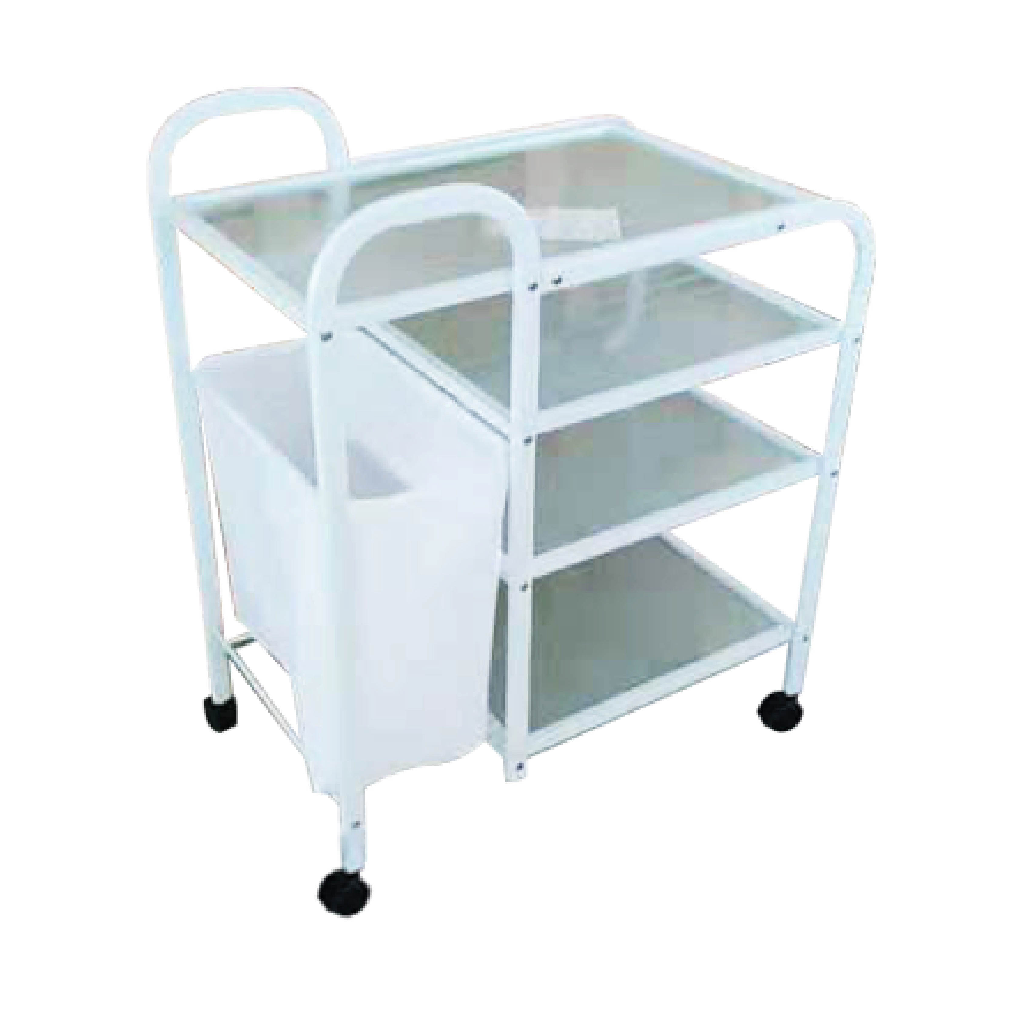 GLASS TROLLEY WITH TOWEL BASKET