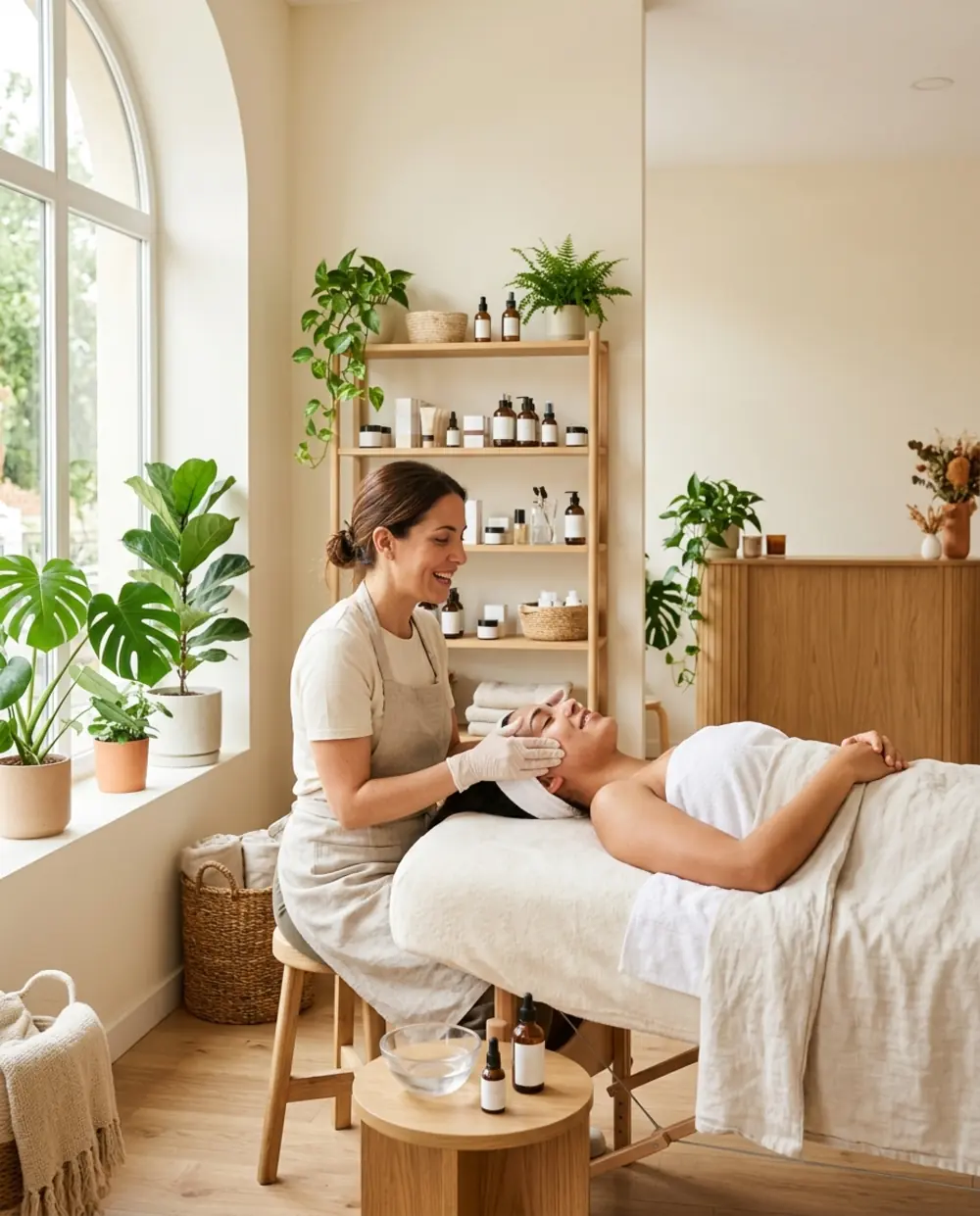 Profesional de la estética atendiendo a una clienta en su salón