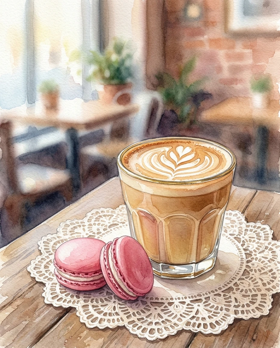Rosette Latte and Raspberry Macarons preview 5
