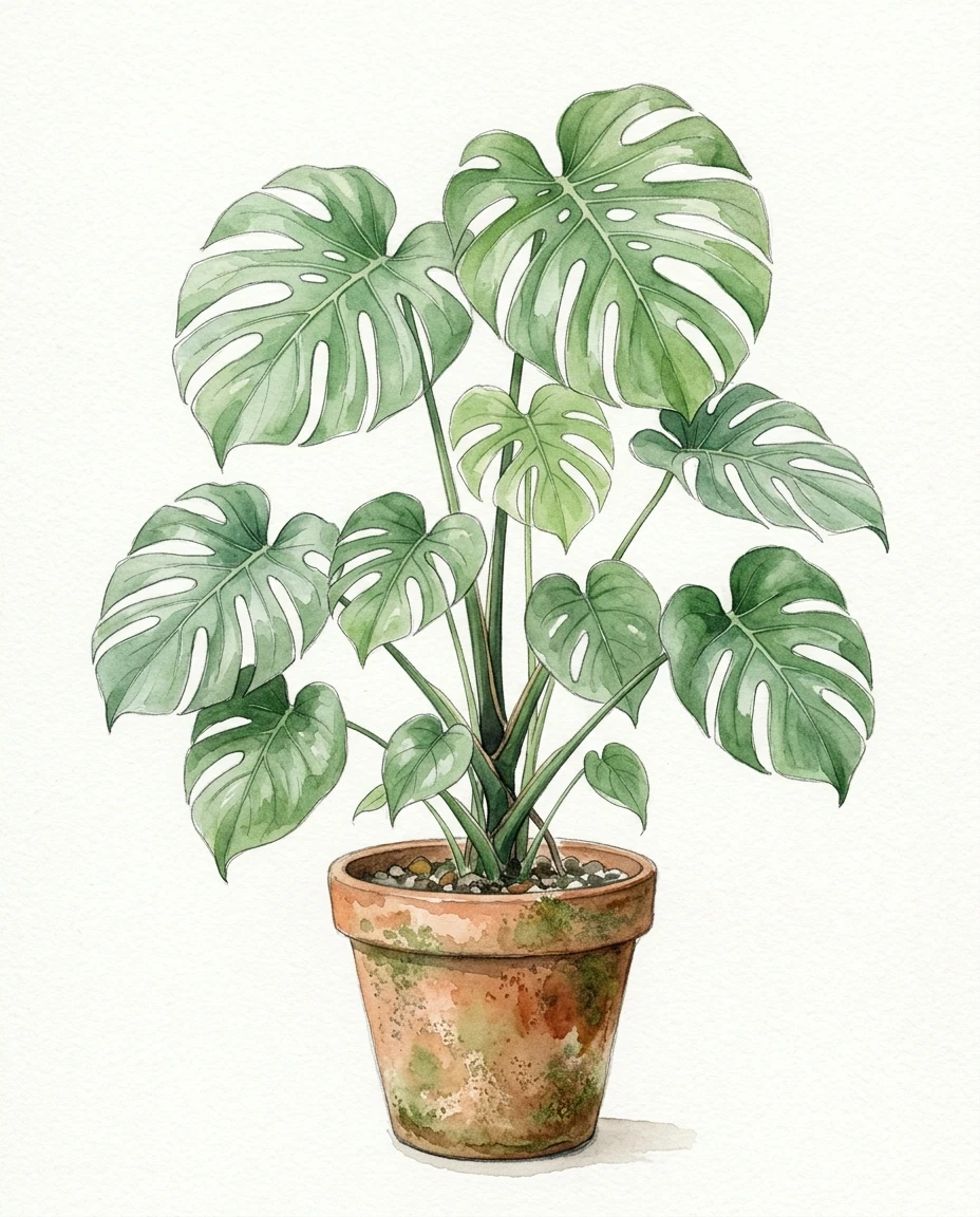 Monstera in Clay Pot Watercolor Painting preview 5