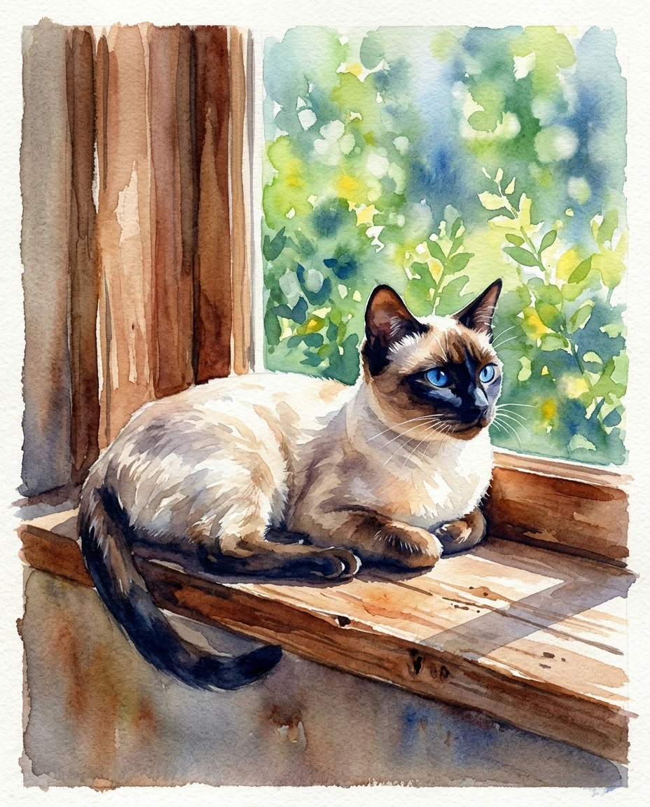 Siamese Cat in Window Sunbeam preview 5