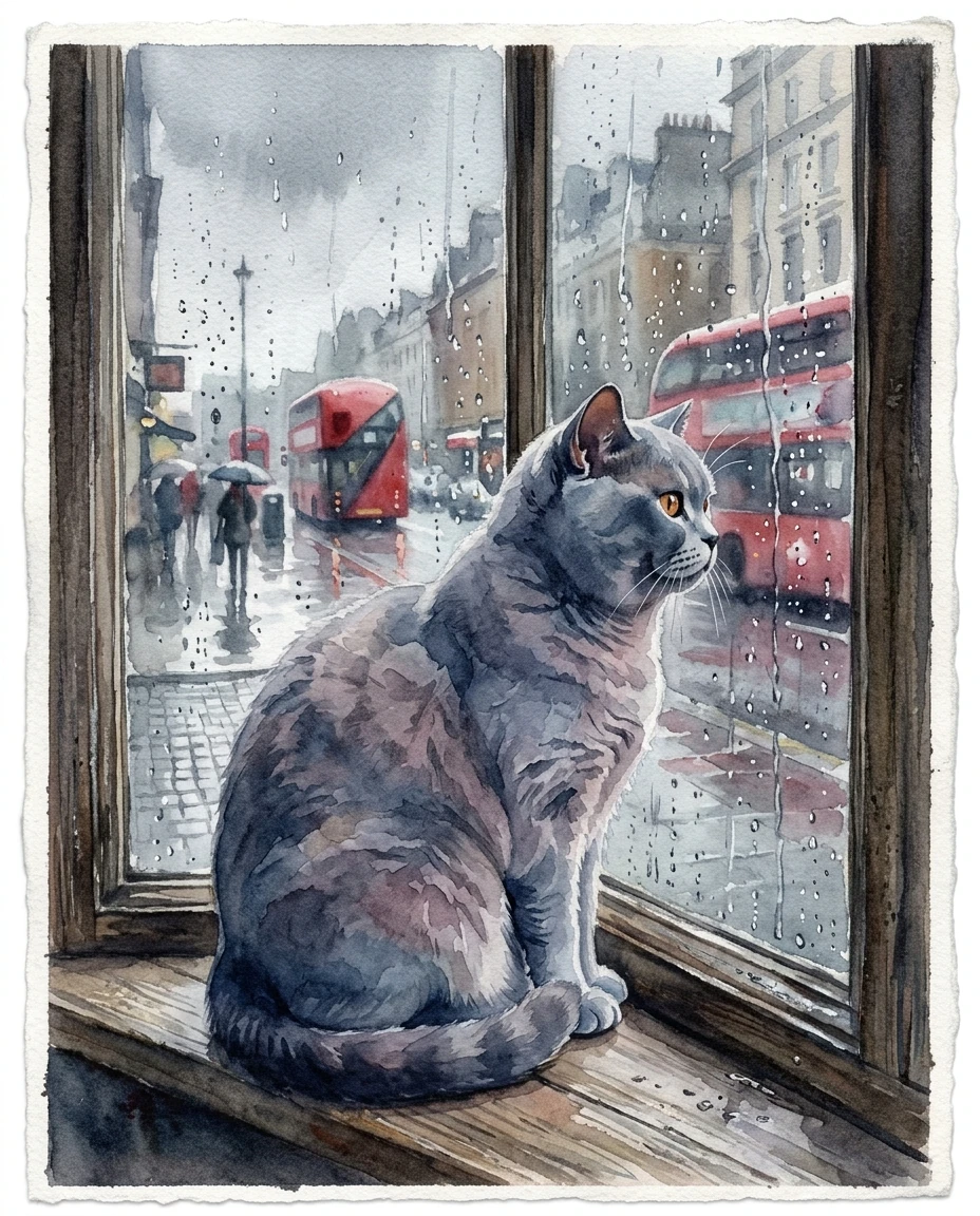 Blue Cat on Rainy Window Sill preview 5