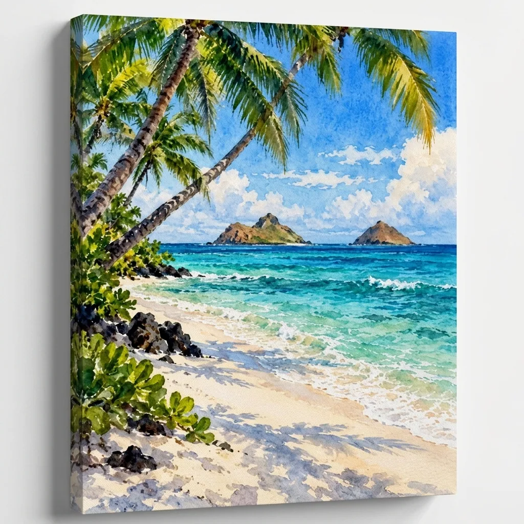 Lanikai Beach Twin Mokuluas (Hawaii) Watercolor preview 4