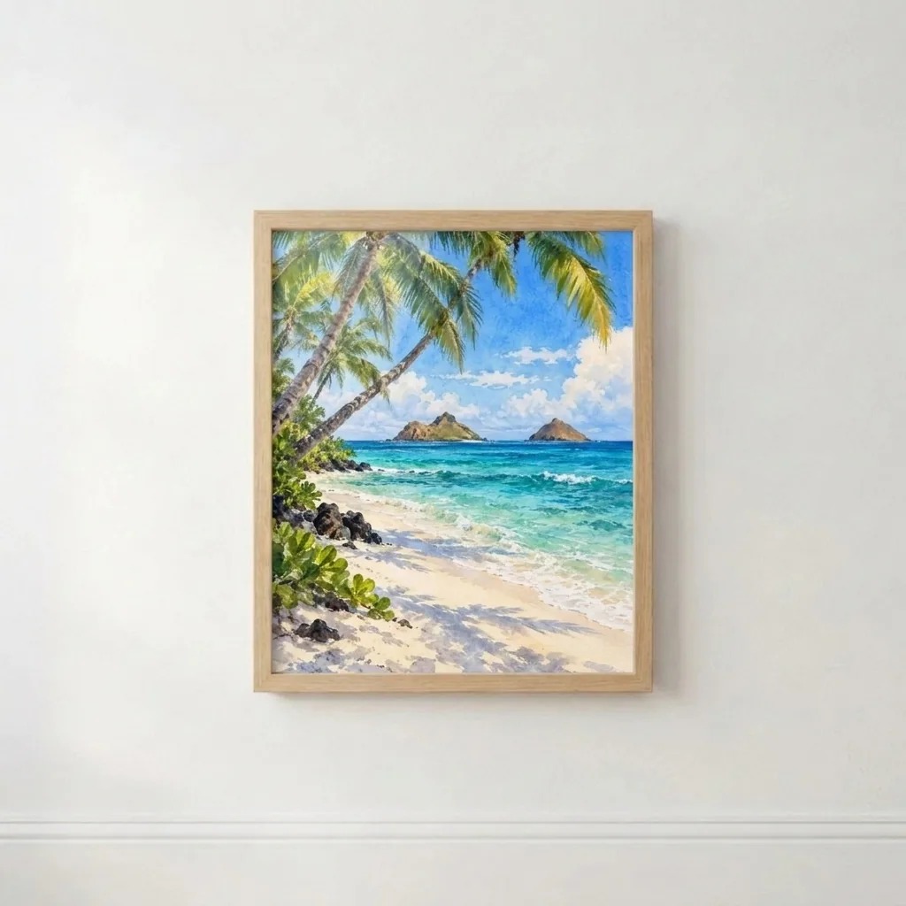 Lanikai Beach Twin Mokuluas (Hawaii) Watercolor preview 2