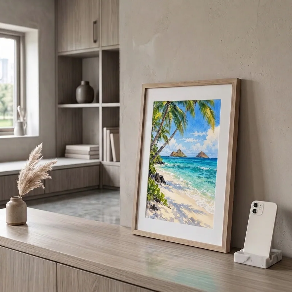 Lanikai Beach Twin Mokuluas (Hawaii) Watercolor preview 5