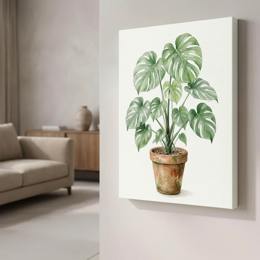 Monstera in Clay Pot Watercolor Painting preview 2