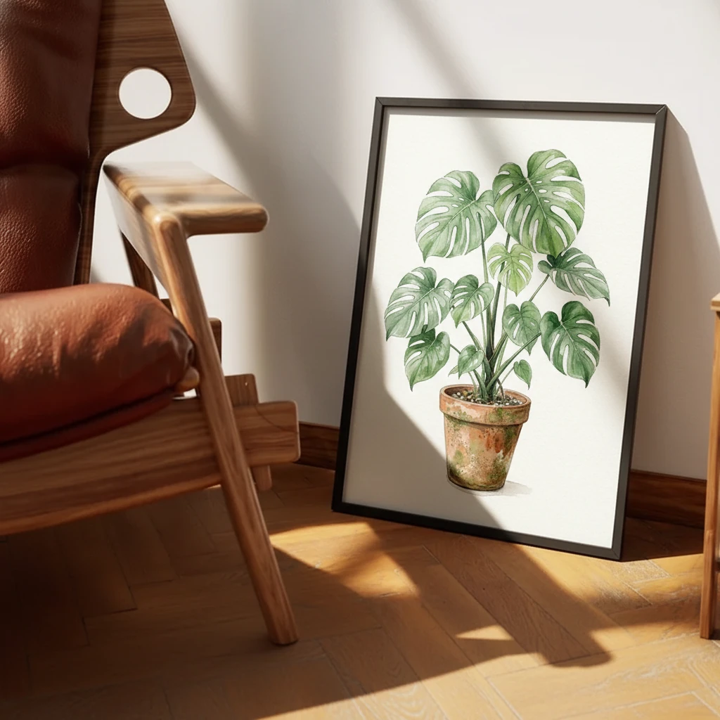 Monstera in Clay Pot Watercolor Painting preview 3