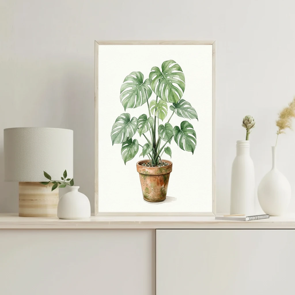 Monstera in Clay Pot Watercolor Painting preview 4