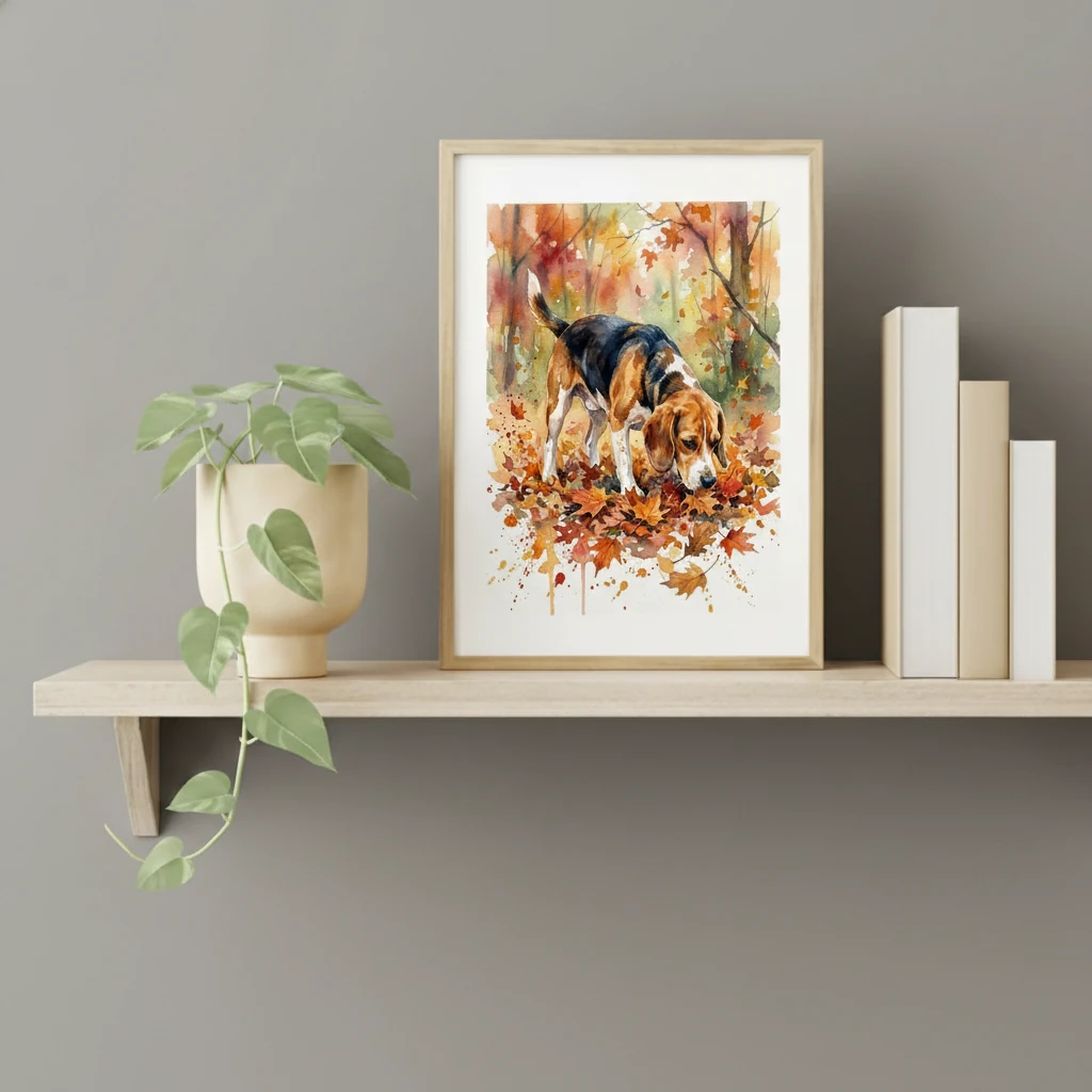 Beagle Dog in Autumn Leaves preview 2