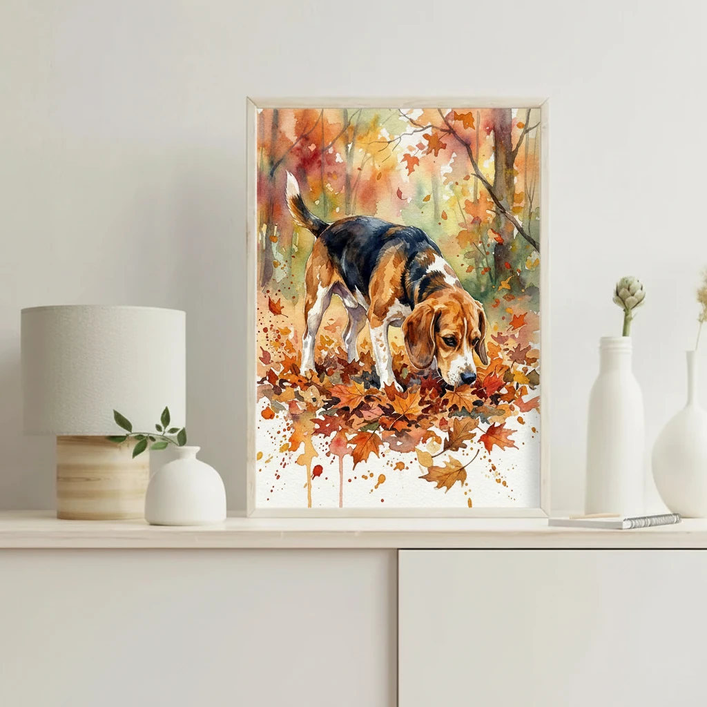 Beagle Dog in Autumn Leaves preview 3