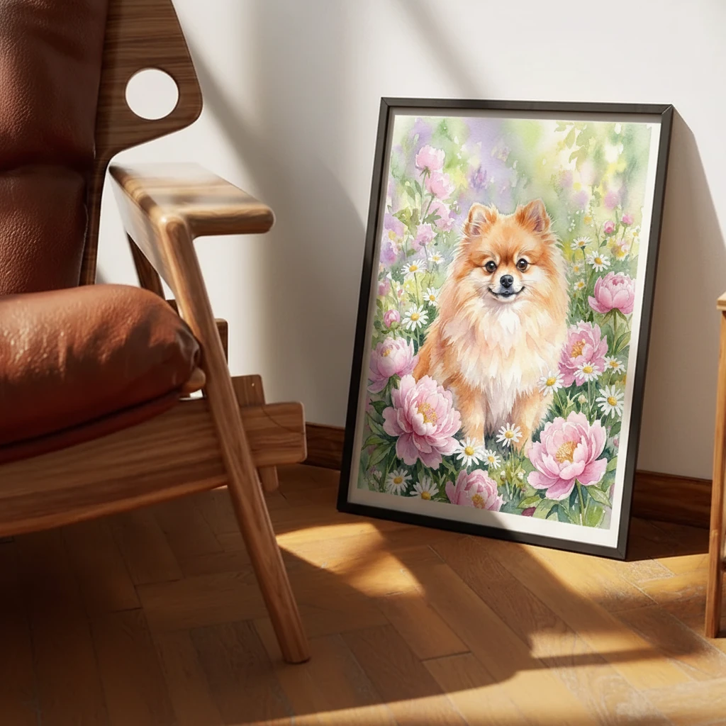 Fluffy Pomeranian in Flowerbed preview 3